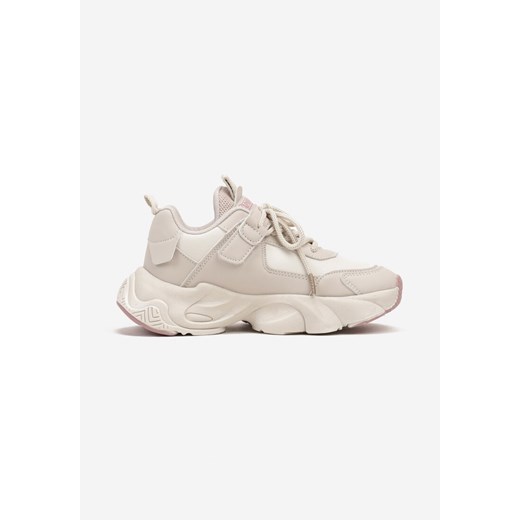 Beżowo-Różowe Buty Sportowe Sneakersy na Grubej Tłoczonej Podeszwie Ozdobione Napisem Celestira ze sklepu born2be.pl w kategorii Buty sportowe dziecięce - zdjęcie 174947598