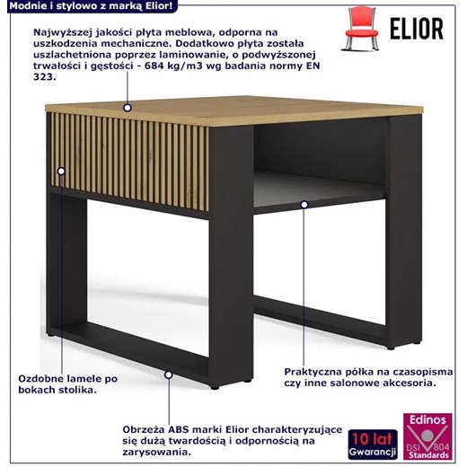 Kwadratowy stolik kawowy z lamelami dąb artisan + czarny - Gionas Elior One Size Edinos.pl