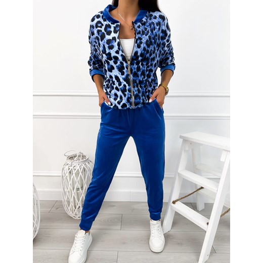 Kobaltowy Welurowy Komplet Bluza + Spodnie Modnakiecka.pl 38 ModnaKiecka.pl