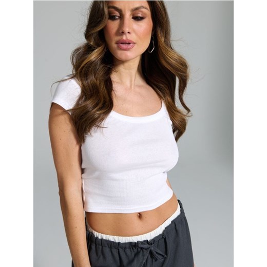 Bluzka damska Sinsay casual biała z okrągłym dekoltem 