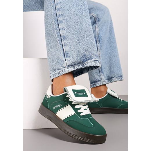 Zielone Sneakersy na Platformie z Kontrastującymi Detalami i Wywiniętym Językiem Amirila ze sklepu renee.pl w kategorii Buty sportowe damskie - zdjęcie 174967216