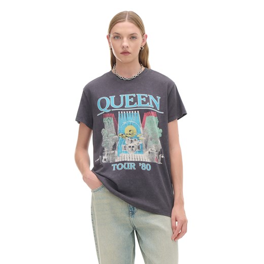 Cropp - Szary T-shirt z nadrukiem Queen - szary ze sklepu Cropp w kategorii Bluzki damskie - zdjęcie 174972828