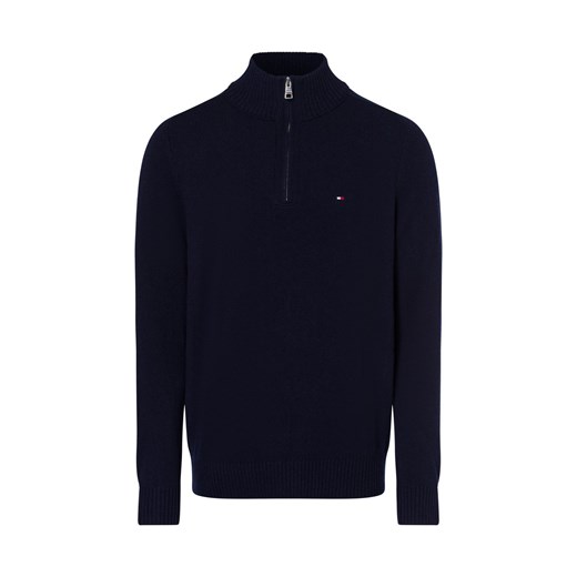 Tommy Hilfiger Męski sweter z dzianiny Mężczyźni Wełna granatowy jednolity ze sklepu vangraaf w kategorii Swetry męskie - zdjęcie 174988665