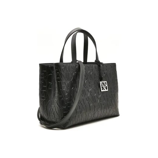 Shopper bag Armani Exchange czarna na ramię ze skóry ekologicznej mieszcząca a8