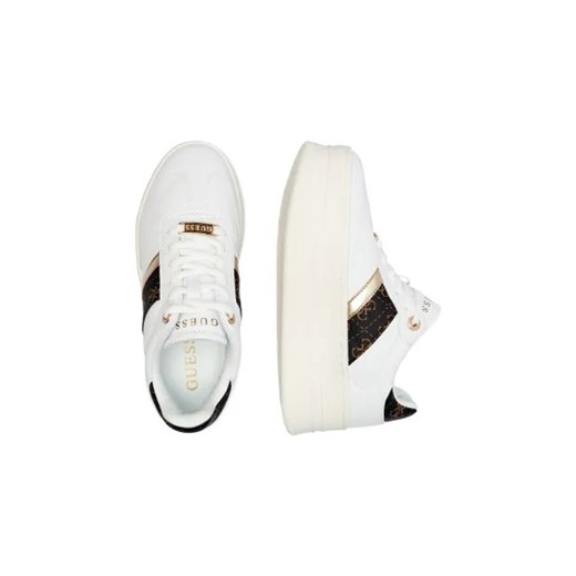 Białe buty sportowe damskie Guess sneakersy na platformie z tworzywa sztucznego sznurowane
