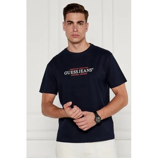 T-shirt męski czarny Guess na wiosnę z krótkim rękawem