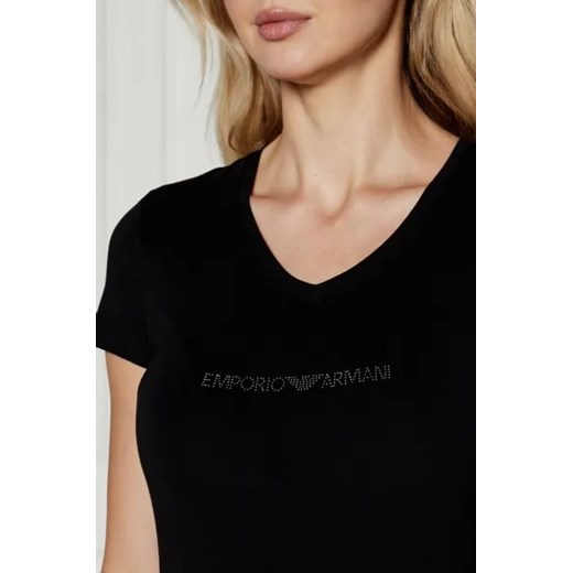 Bluzka damska czarna Emporio Armani z krótkimi rękawami z okrągłym dekoltem 