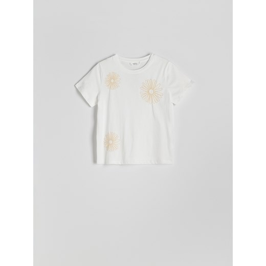 Reserved - T-shirt z ozdobnym haftem - biały Reserved M Reserved