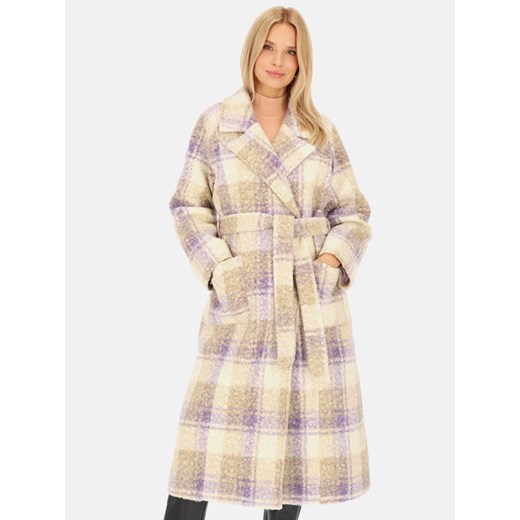 Płaszcz damski z tkaniny boucle w kratę Smashed Lemon 24556 ze sklepu Eye For Fashion w kategorii Płaszcze damskie - zdjęcie 175007627