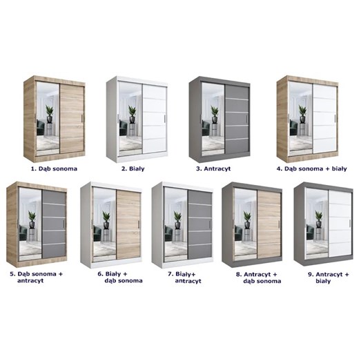 Szafa przesuwna dąb sonoma + biały 150 cm - Felix 4X Elior One Size promocja Edinos.pl