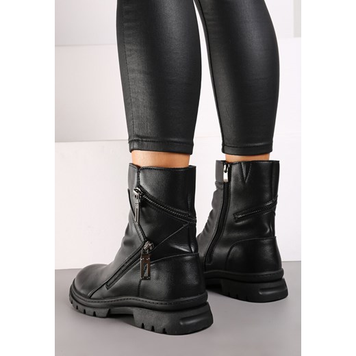 Czarne Płaskie Botki Ozdobione Marszczeniem i Suwakami Nevalenne 36 promocyjna cena born2be.pl