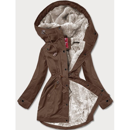 Zimowa parka damska z wstawkami z ekoskóry brązowa (2M-21A93) ze sklepu goodlookin.pl w kategorii Parki damskie - zdjęcie 175016946