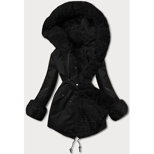 Parka z futrzaną podpinką czarny-czarny (5M763-392A) ze sklepu goodlookin.pl w kategorii Parki damskie - zdjęcie 175016986