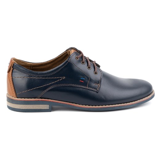 KOMODO Buty męskie skórzane eleganckie 825K granatowe niebieskie ze sklepu ButyModne.pl w kategorii Półbuty męskie - zdjęcie 175020505