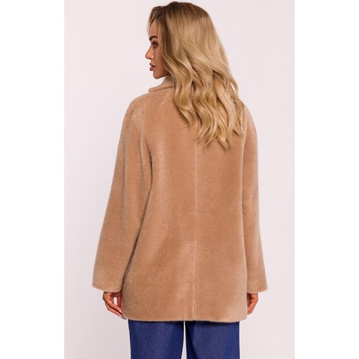 Krótki płaszcz damski z włosem beżowy M808, Kolor beżowy, Rozmiar 2XL/3XL, MOE ze sklepu Primodo w kategorii Płaszcze damskie - zdjęcie 175020926