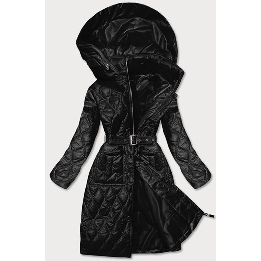 Długa pikowana kurtka z paskiem czarna (7257) Goodlookin.pl XXL (44) goodlookin.pl