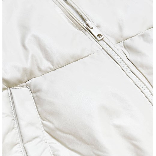 Krótka kurtka damska ze skóry ekologicznej ecru (202016) Goodlookin.pl XL (42) wyprzedaż goodlookin.pl