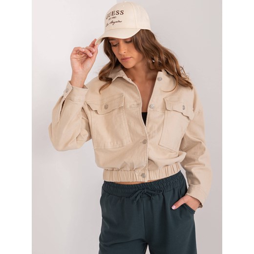 Jeansowa damska kurtka oversize beżowa (F3968) ze sklepu goodlookin.pl w kategorii Kurtki damskie - zdjęcie 175022576
