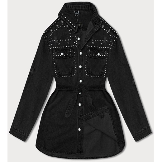 Jeansowa kurtka damska oversize czarna (M6958) ze sklepu goodlookin.pl w kategorii Kurtki damskie - zdjęcie 175022615