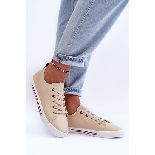 Buty Sportowe Damskie Skóra Beżowe Mossaia 23SP02-5826 ze sklepu ZAZOO w kategorii Trampki damskie - zdjęcie 175022938