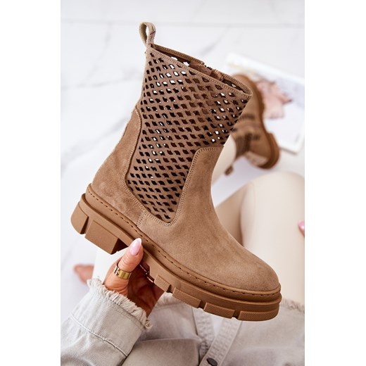 Botki Workery Skórzane Nicole Jasnobrązowe 2711 ze sklepu ZAZOO w kategorii Botki - zdjęcie 175024228