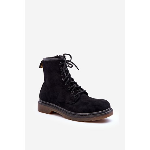 Botki Workery Zamsz Płaski Obcas Czarne Asteoris H1080 ze sklepu ZAZOO w kategorii Workery damskie - zdjęcie 175024365
