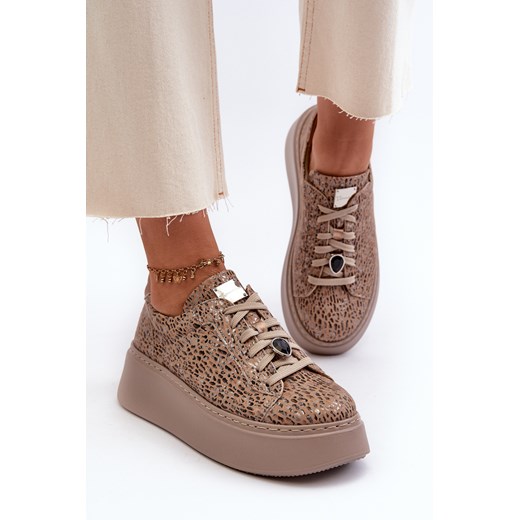 Buty Sportowe Skóra Platforma Maciejka 06191-10 Beżowe ze sklepu ZAZOO w kategorii Buty sportowe damskie - zdjęcie 175026047