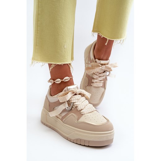 Sneakersy Na Platformie Eko Skóra Damskie Beżowe Moun WX-131 ze sklepu ZAZOO w kategorii Buty sportowe damskie - zdjęcie 175027566