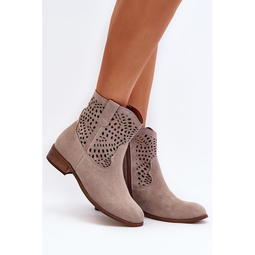 Zazoo 3305/2 Botki Damskie Zamsz Ażur Cappuccino Zazoo 37 ZAZOO