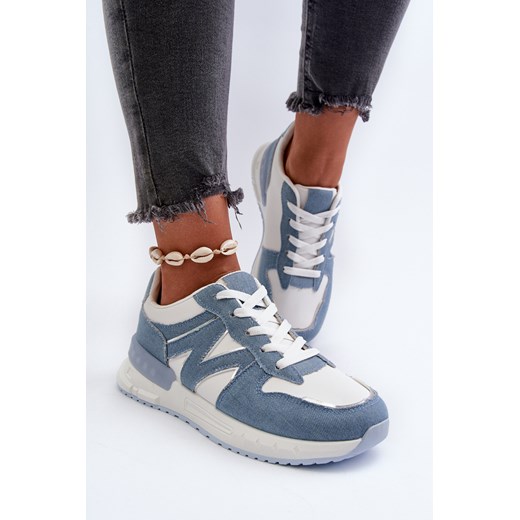 Damskie Sneakersy Eko Skóra Niebieskie Kaimans A88-173 ze sklepu ZAZOO w kategorii Buty sportowe damskie - zdjęcie 175033407