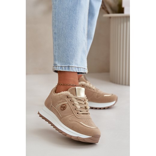 Damskie Ocieplane Futerkiem Na Platformie Khaki Lerisas ze sklepu ZAZOO w kategorii Buty sportowe damskie - zdjęcie 175036047