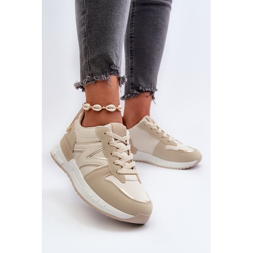 Damskie Sneakersy Eko Skóra Beżowe Kaimans A88-173 ze sklepu ZAZOO w kategorii Buty sportowe damskie - zdjęcie 175036815