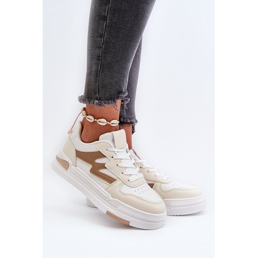 Sneakersy Na Platformie Eko Skóra Damskie Beżowe Lynnette C2156 ze sklepu ZAZOO w kategorii Buty sportowe damskie - zdjęcie 175036866