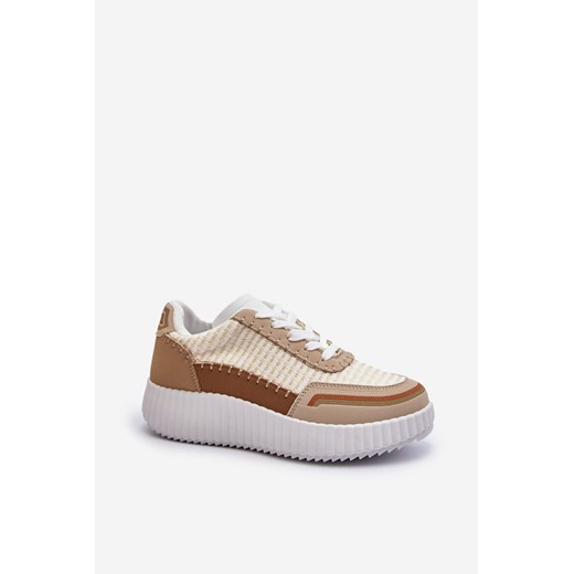 Sneakersy Na Platformie Damskie Beżowe Redala BO-01 ze sklepu ZAZOO w kategorii Buty sportowe damskie - zdjęcie 175037925