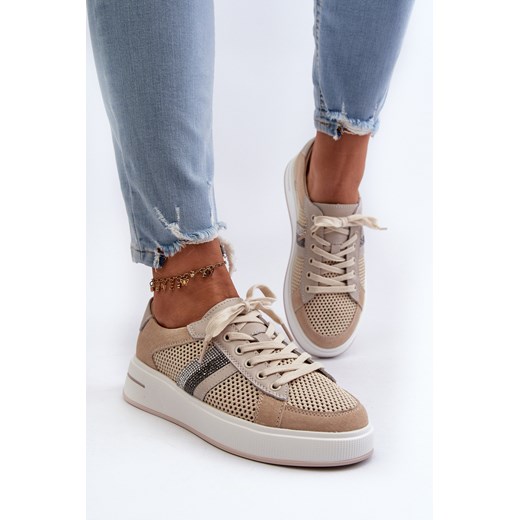 Buty Sportowe Skóra Beżowe S.Barski D&A LR110 ze sklepu ZAZOO w kategorii Buty sportowe damskie - zdjęcie 175039925