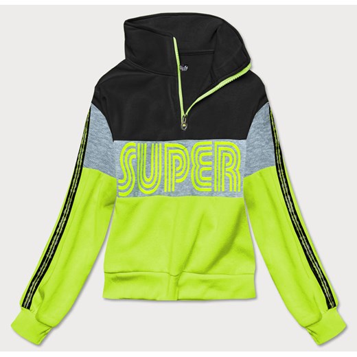 Bluza sportowa damska z rozpinaną stójką czarno-zielona (26019) ze sklepu goodlookin.pl w kategorii Bluzy damskie - zdjęcie 175043299