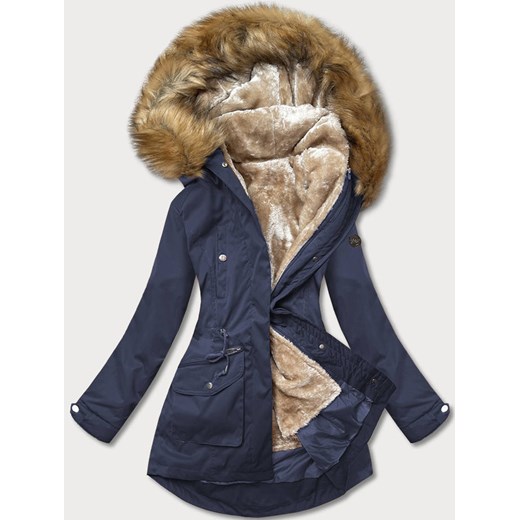 Parka zimowa damska granat-beż (m-21356) ze sklepu goodlookin.pl w kategorii Parki damskie - zdjęcie 175043566