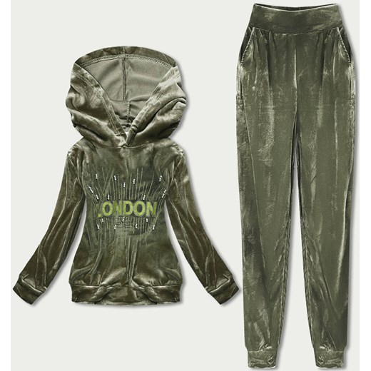Welurowy dres z aplikacją zielony (81217) ze sklepu goodlookin.pl w kategorii Dresy damskie - zdjęcie 175045665
