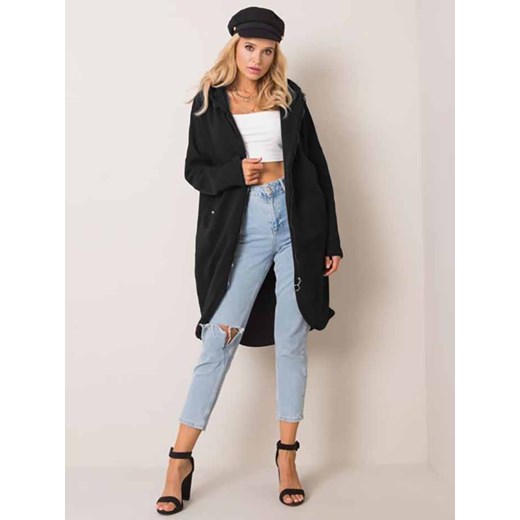 Długa gruba bluza damska z kapturem Rue Paris czarna (4858) ze sklepu goodlookin.pl w kategorii Bluzy damskie - zdjęcie 175045759