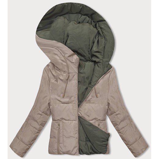 Dwustronna krótka kurtka z kapturem cappuccino-khaki (B8181-12011) ze sklepu goodlookin.pl w kategorii Kurtki damskie - zdjęcie 175045898