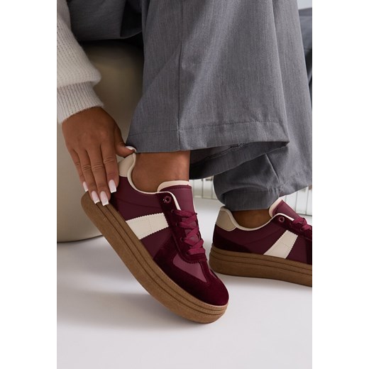 Bordowe Sneakersy na Grubej Podeszwie z Ozdobnymi Przeszyciami Ysdole ze sklepu renee.pl w kategorii Buty sportowe damskie - zdjęcie 175051036