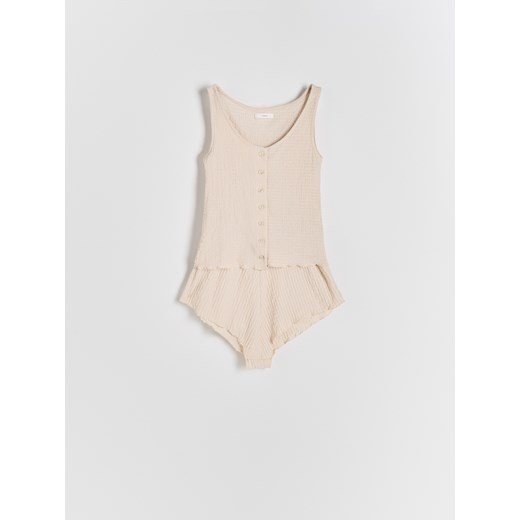 Reserved - Dwuczęściowa piżama - złamana biel Reserved L Reserved