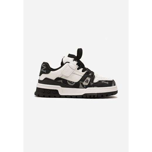 Czarno-Białe Buty Sportowe Sneakersy na Platformie z Tłoczeniem na Rzep Tetilda ze sklepu renee.pl w kategorii Buty sportowe dziecięce - zdjęcie 175055275