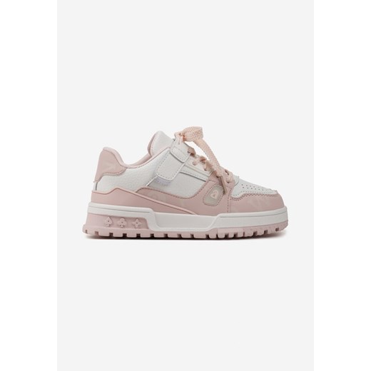 Różowo-Białe Buty Sportowe Sneakersy na Platformie z Tłoczeniem na Rzep Tetilda ze sklepu renee.pl w kategorii Buty sportowe dziecięce - zdjęcie 175055278