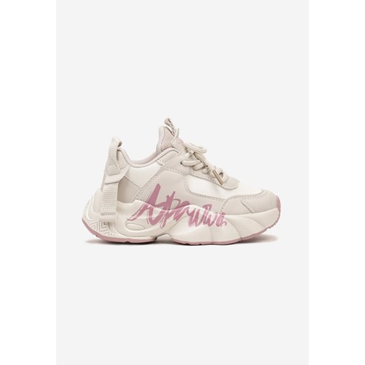 Beżowo-Różowe Buty Sportowe Sneakersy na Platformie z Napisem Alorithia ze sklepu renee.pl w kategorii Buty sportowe dziecięce - zdjęcie 175055748