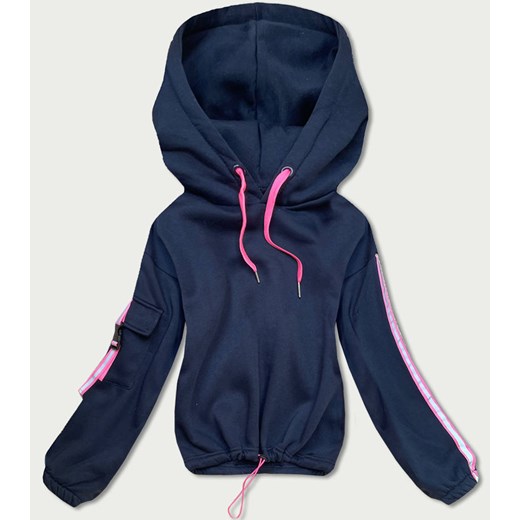 Krótka bawełniana bluza dresowa damska ciemny granat (26031) ze sklepu goodlookin.pl w kategorii Bluzy damskie - zdjęcie 175058789