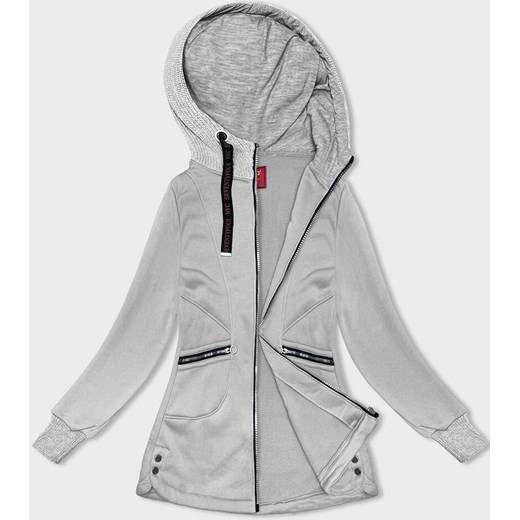 Damska bluza ze swetrowym kapturem jasnoszara (AMG-312A) ze sklepu goodlookin.pl w kategorii Bluzy damskie - zdjęcie 175059066