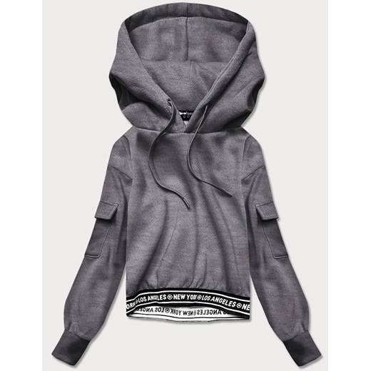 Krótka bluza dresowa damska ze ściągaczami szara (26030) ze sklepu goodlookin.pl w kategorii Bluzy damskie - zdjęcie 175059099
