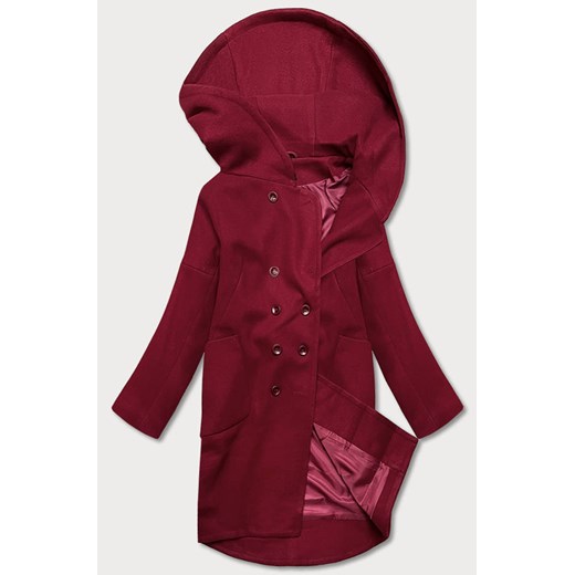 Damski płaszcz plus size z kapturem bordowy (2728) ze sklepu goodlookin.pl w kategorii Płaszcze damskie - zdjęcie 175059447