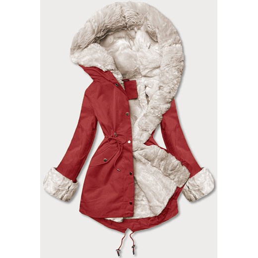Parka z futrzaną podpinką ciemnoczerwona (5M763-6) ze sklepu goodlookin.pl w kategorii Parki damskie - zdjęcie 175059479